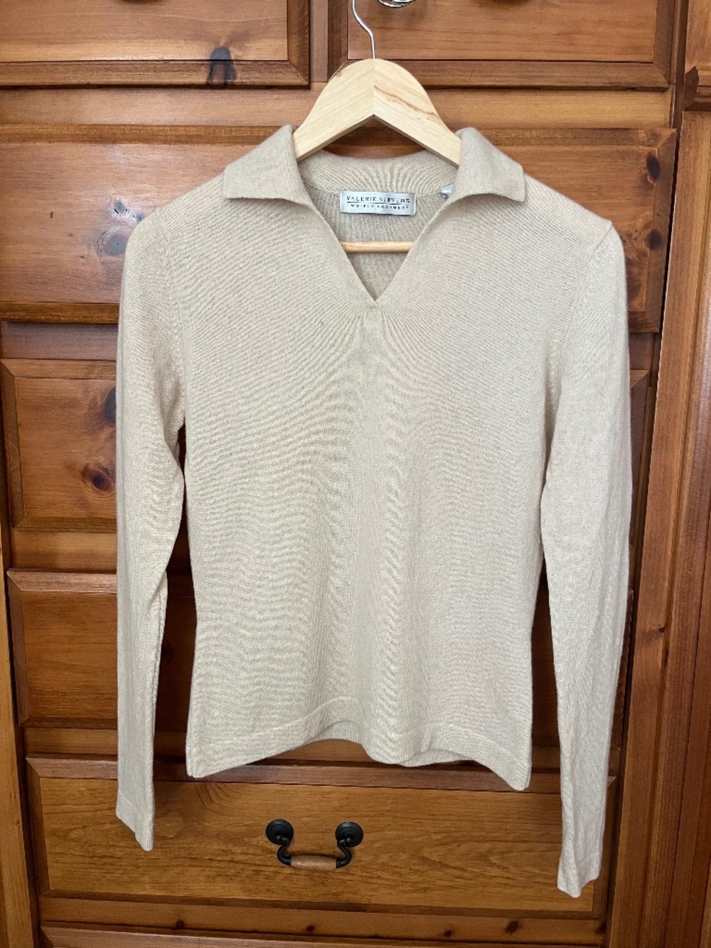 Valerie Stevens Two-Ply Cashmere Women's Sweater Size S Ivory Polo Sweater